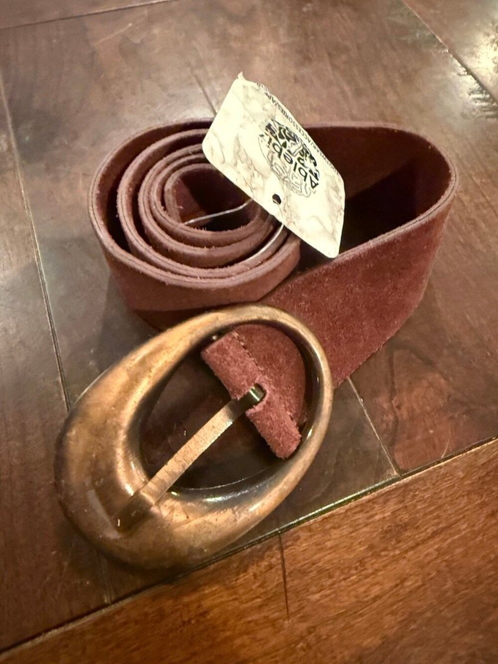 New! Free People Burgundy Suede Belt with Copper Tone Buckle